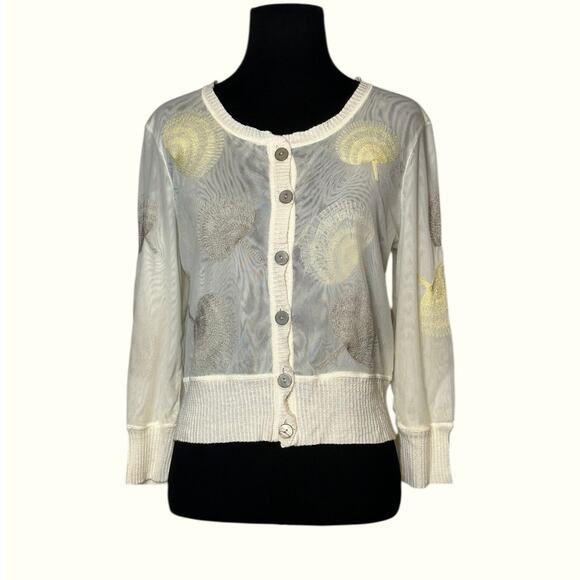 Nic + Zoe Cream Floral Embroidered Button up Sweater size Small - Picture 1 of 16